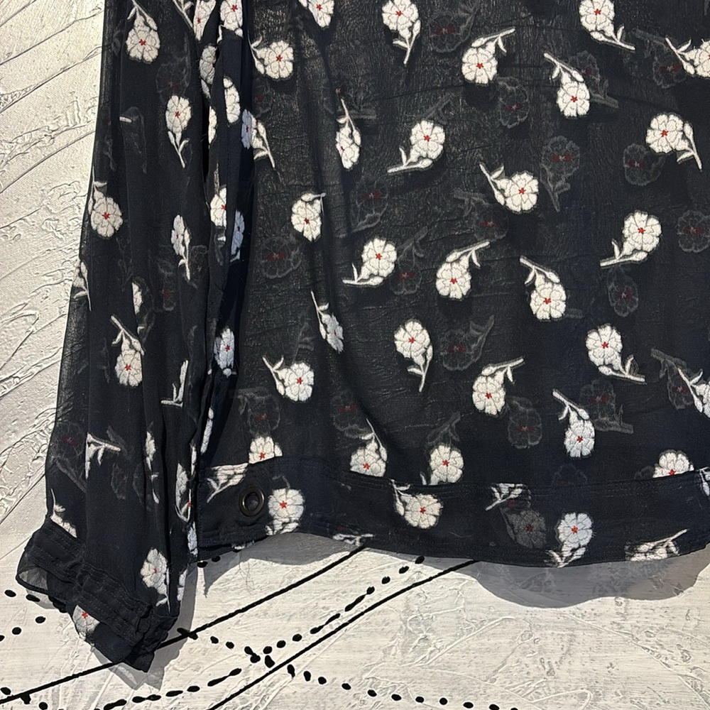 Rag & Bone Sheer Floral Silk Blouse Top Size S Blue & White - Picture 5 of 16